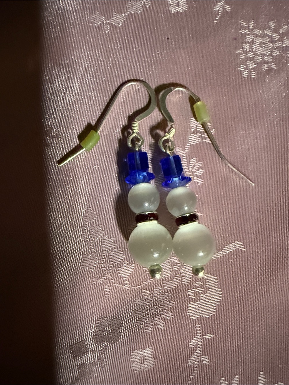 Handmade Blue and White Beaded Dangle Earrings